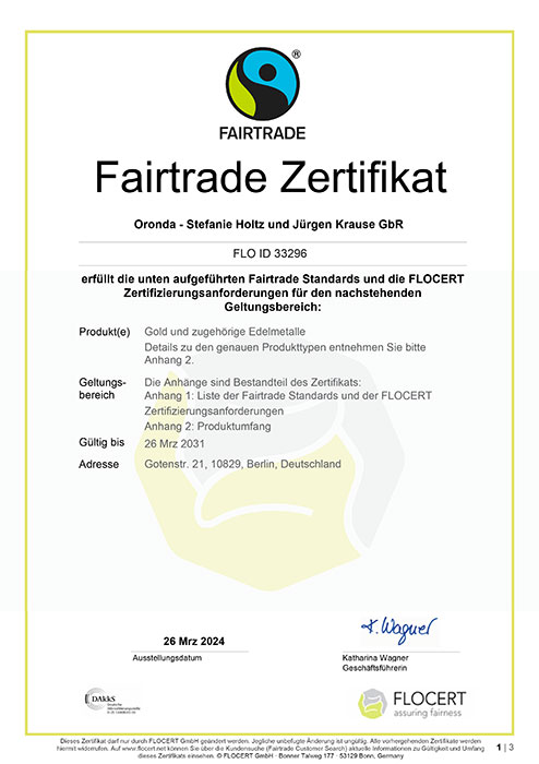 ORONDA Fairtrade Zertifikat